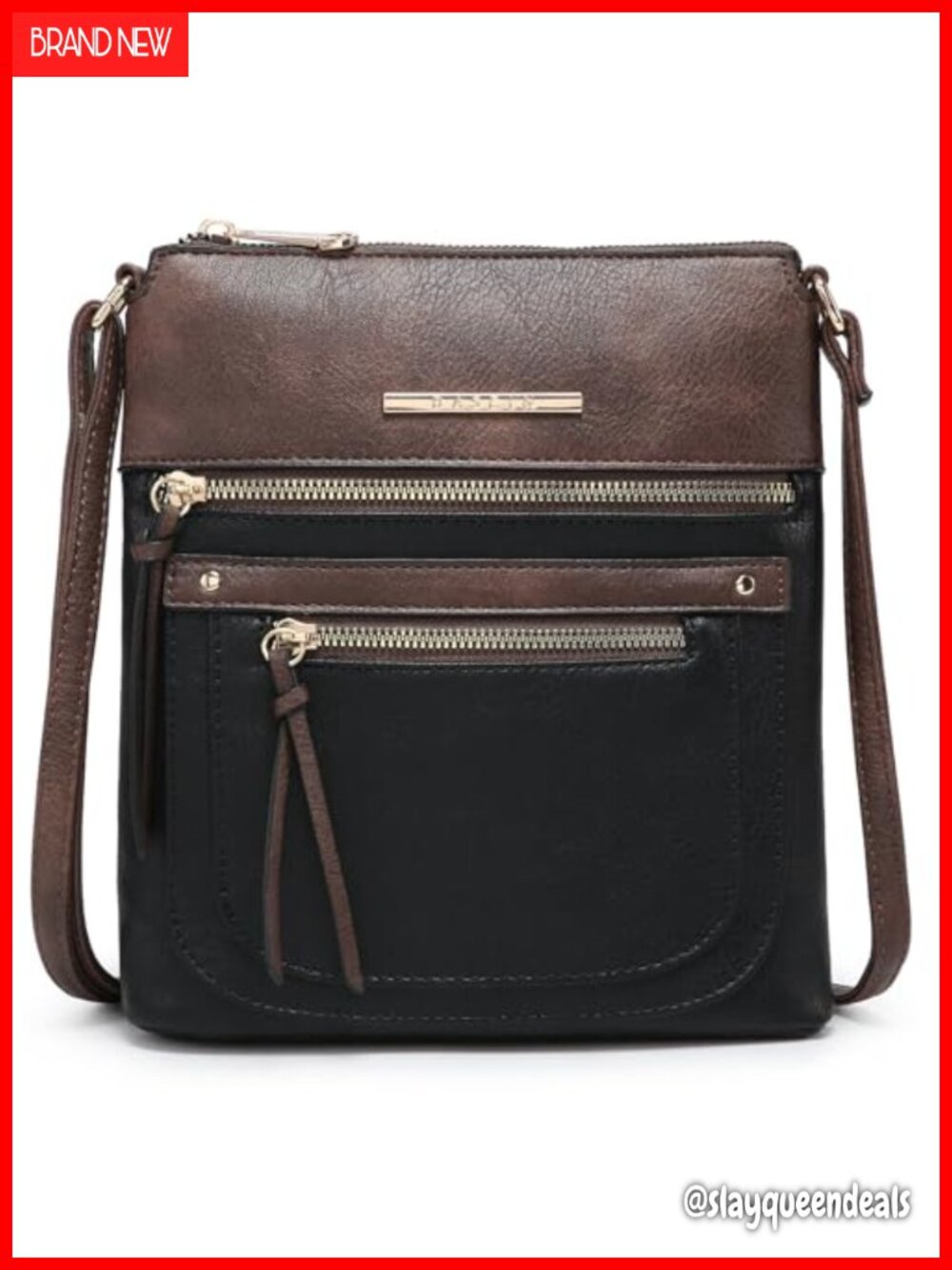 Vegan Leather Crossbody Purse Multi Zipper Pockets Adjustable Strap